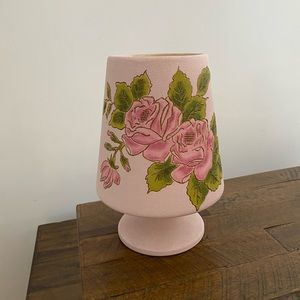 Handmade and hand painted pink vase with roses